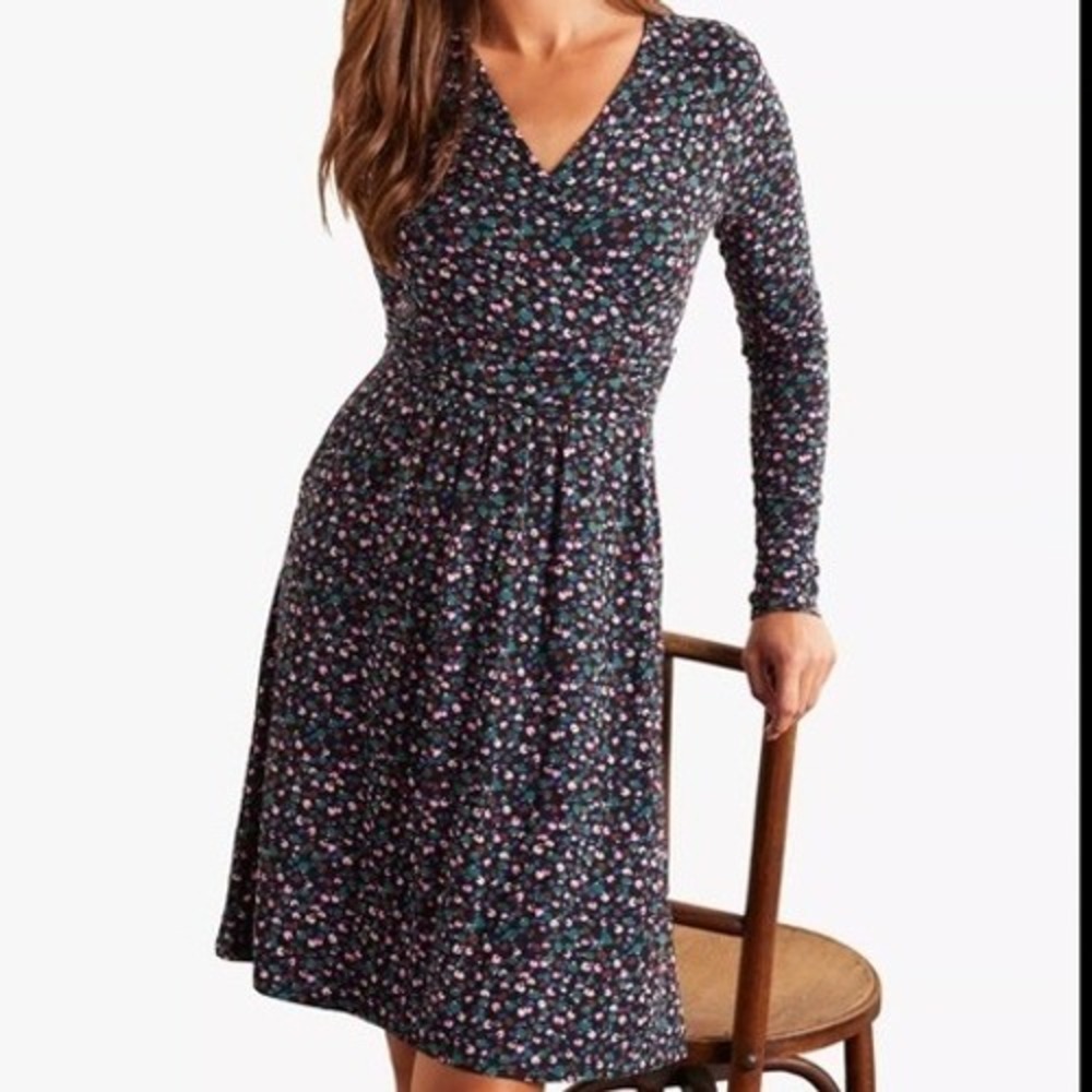 Boden Womens Multi-Color Ditsy Print Faux Wrap Jersey Dress Pockets 6P J0740